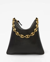 Foldover Clutch with Tabs, Black Petit Caviar