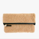 Foldover Clutch with Tabs, Cafe Au Lait, Shearling