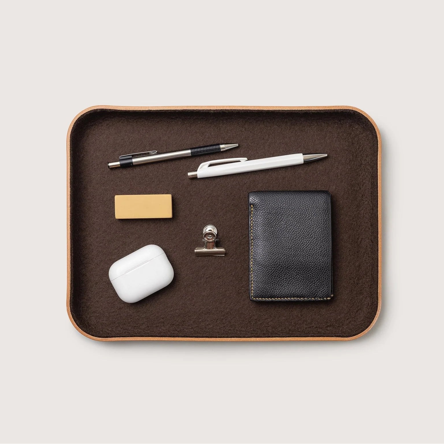 Kawabon Leather/Merino Wool Large Tray, Cocoa