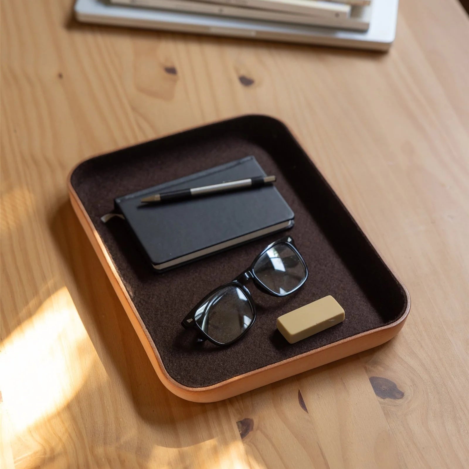 Kawabon Leather/Merino Wool Large Tray, Cocoa
