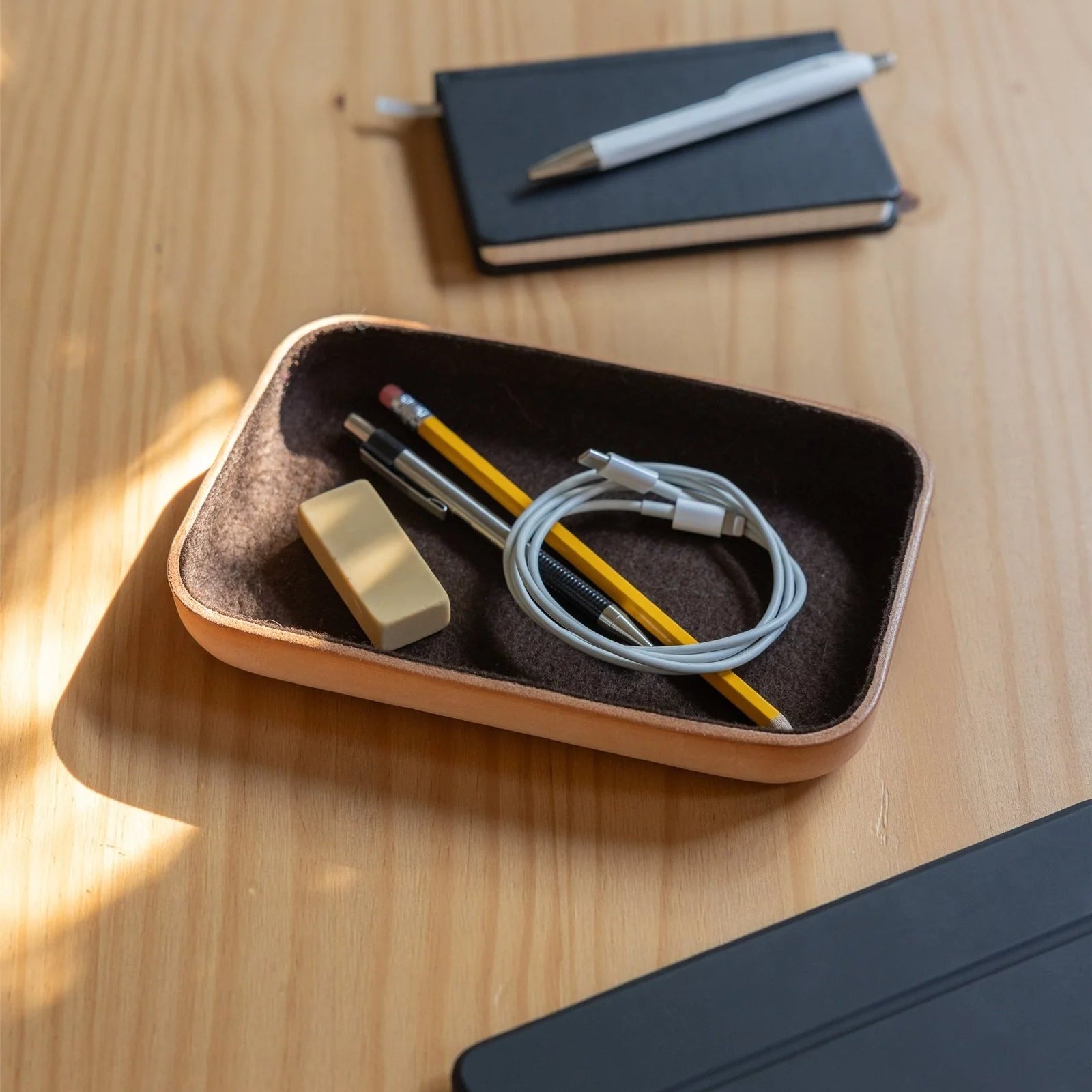 Kawabon Leather/Merino Wool Small Tray, Cocoa
