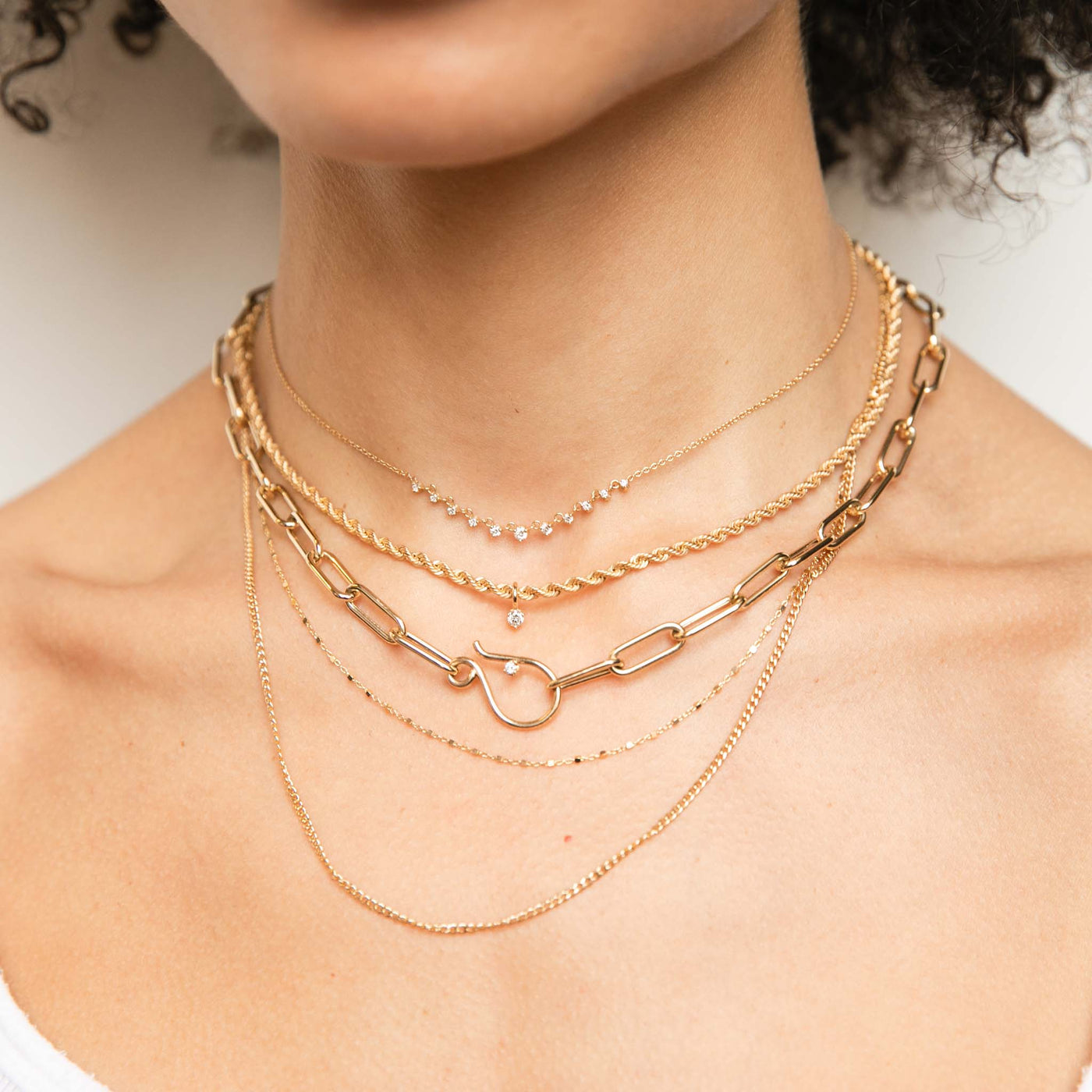 Zoe Chicco | Medium Rope Chain Necklace with a Dangling Diamond