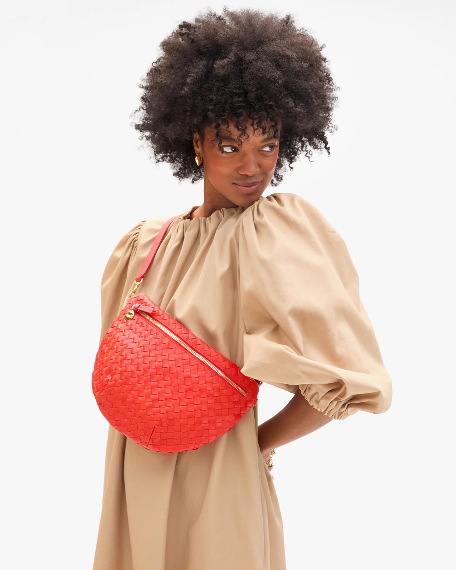 Grande Fanny, Medium Woven Diagonal, Bright Poppy