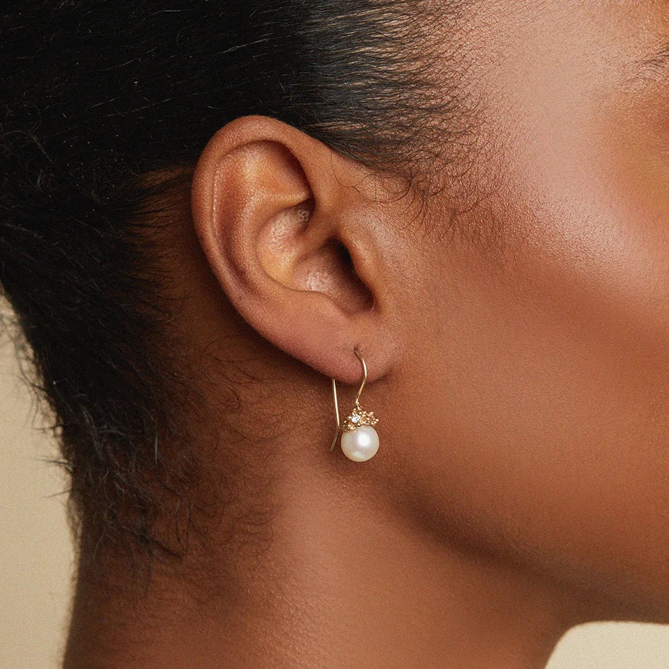 Diamond Encrusted Pearl Drop Earrings