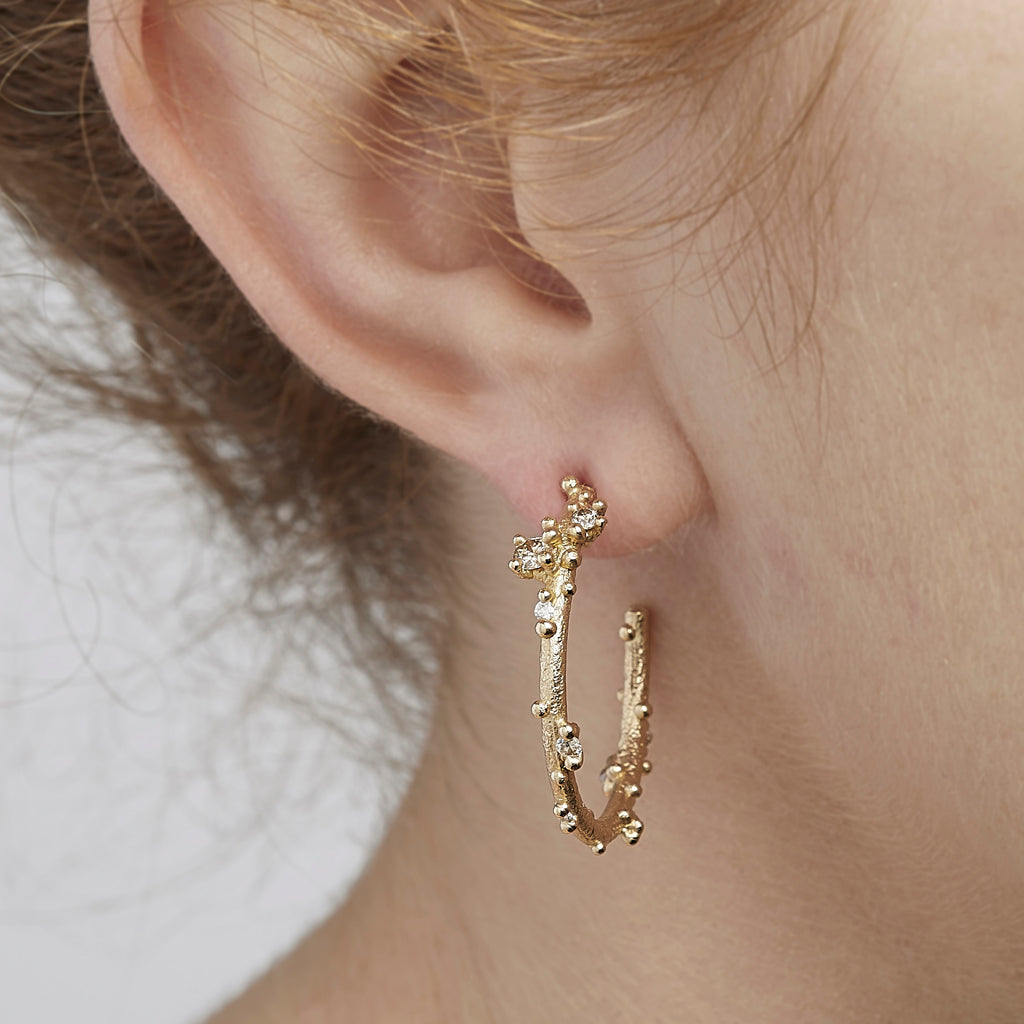 Large Champagne Diamond Encrusted Hoop Earrings