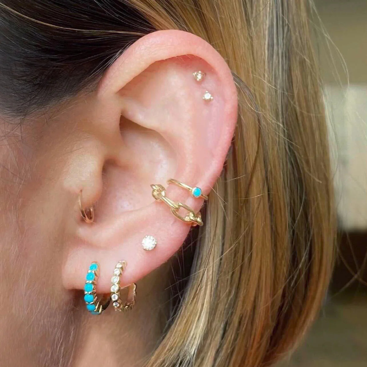 Zoe Chicco | Prong Set Turquoise Huggie Hoop Earrings