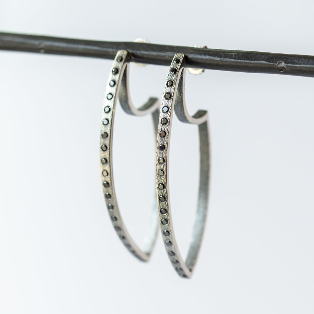 Celine Marquise Black Diamond Hoop Earrings, Large
