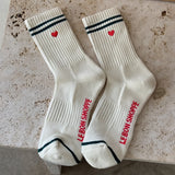 Embroidered Boyfriend Socks, Parchment + Heart