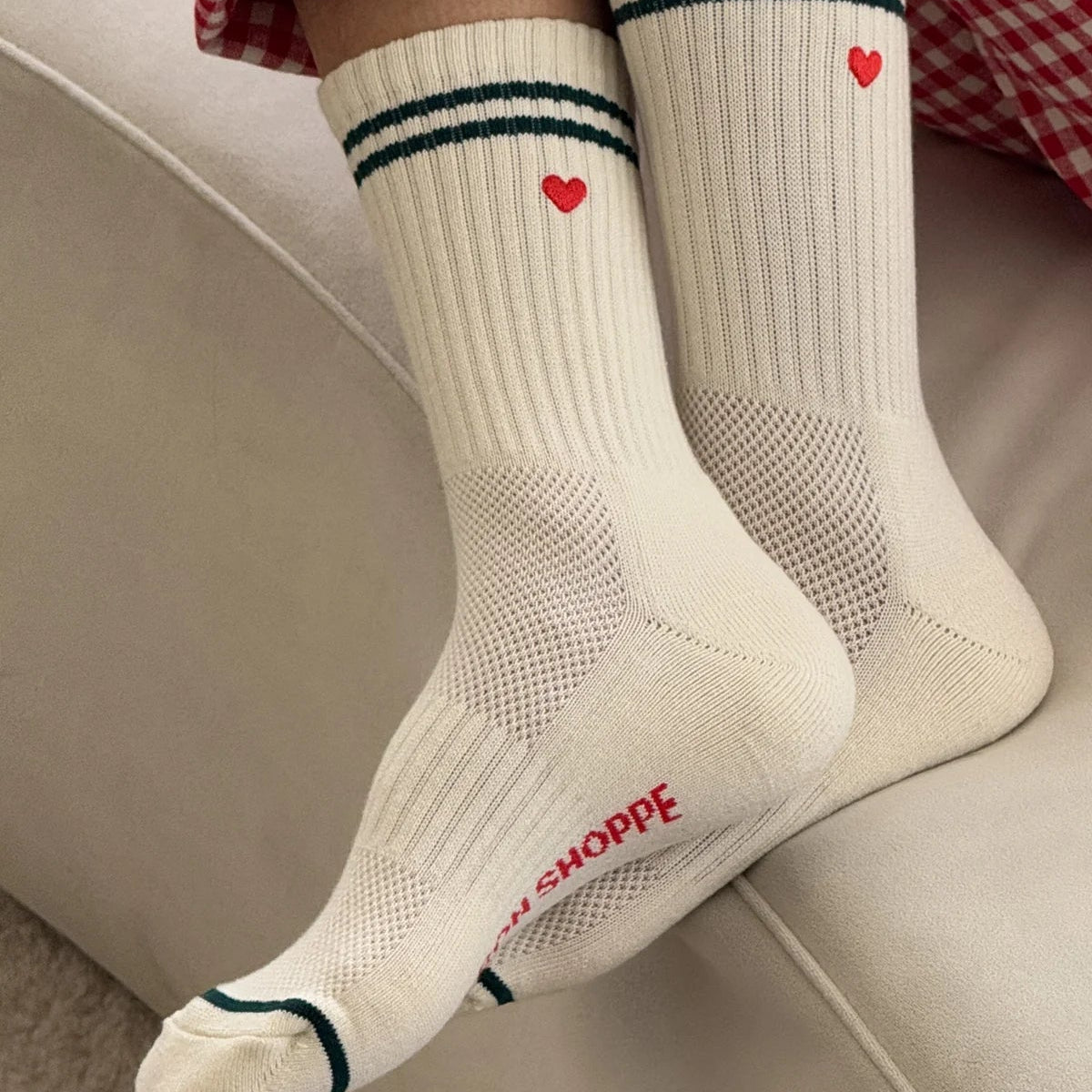 Embroidered Boyfriend Socks, Parchment + Heart