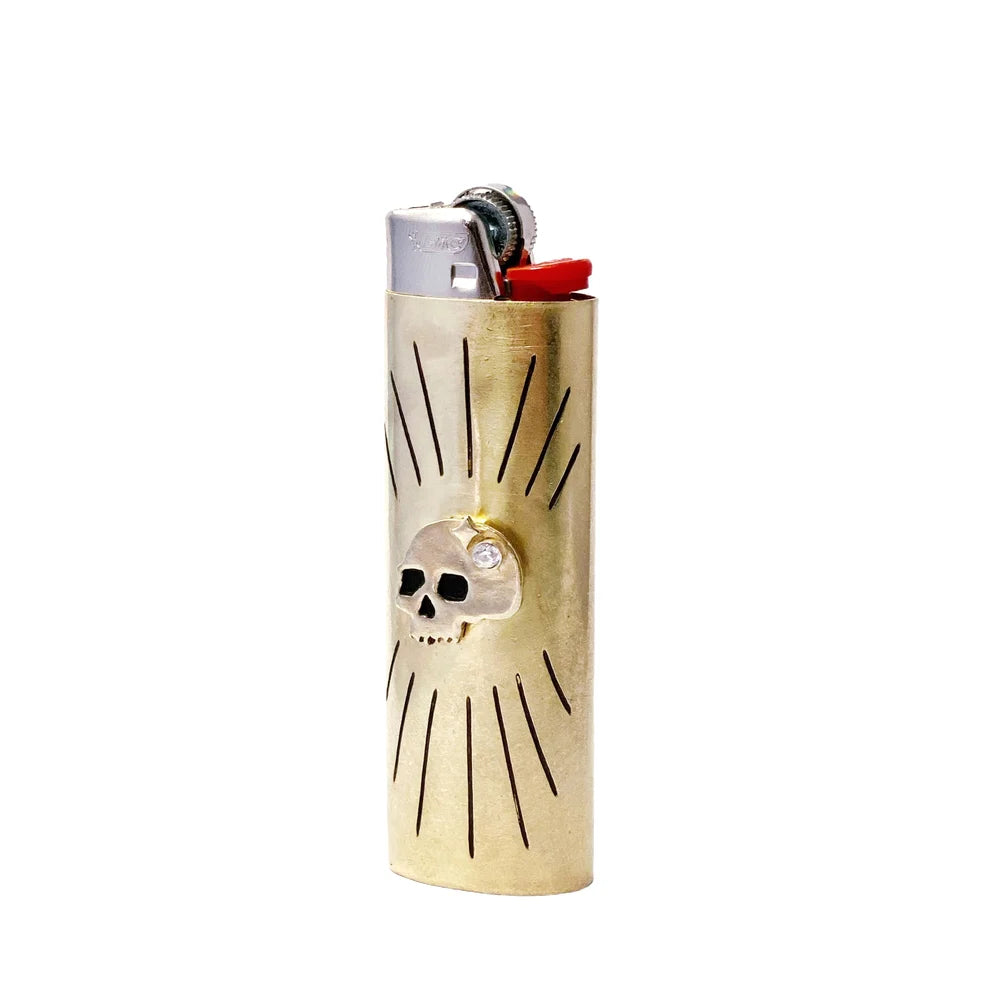 Therese Kuempel | Handmade Brass and Gemstone Lighter Case, Skull