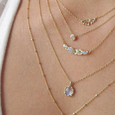 Journey Treasure Mermaid Opal and Aquamarine Bar Necklace
