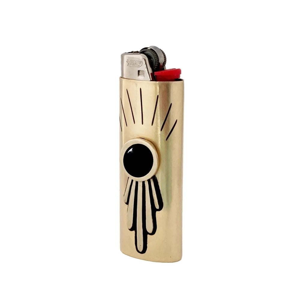 Handmade Brass and Gemstone Lighter Case, Burst