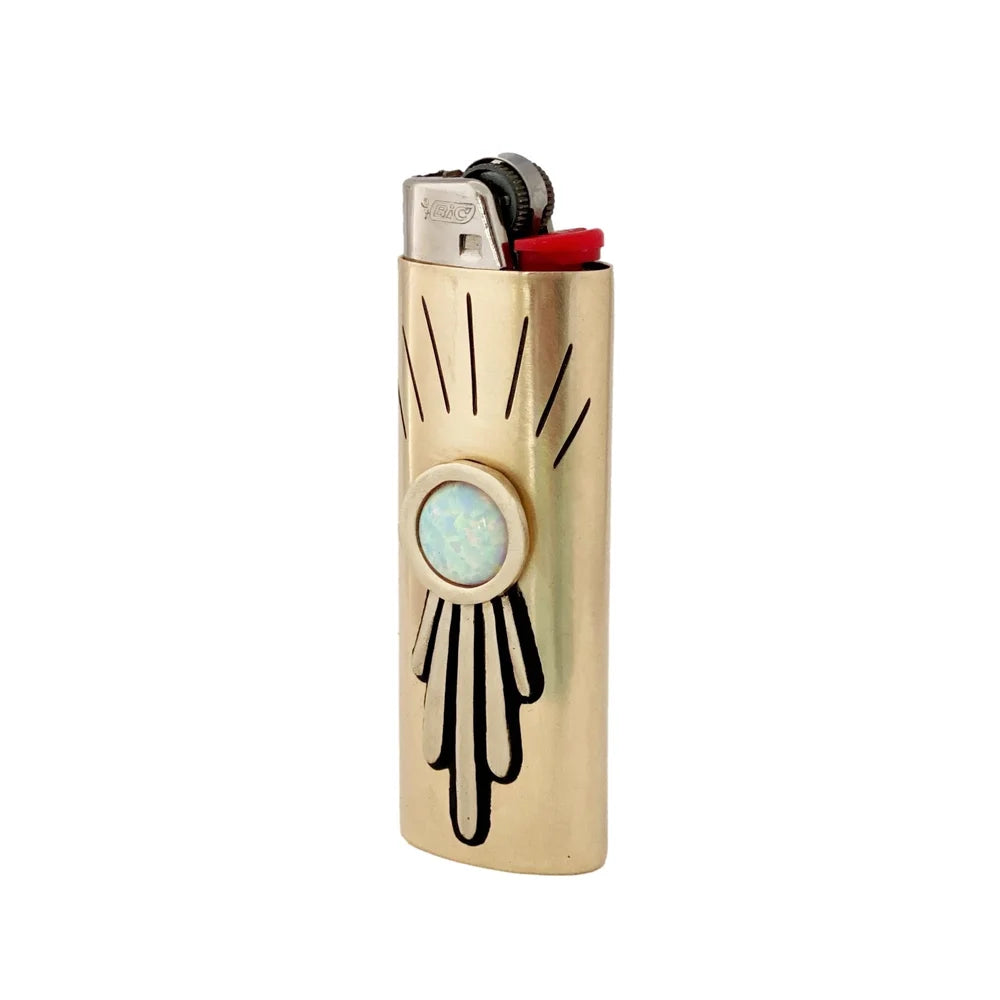 Handmade Brass and Gemstone Lighter Case, Burst