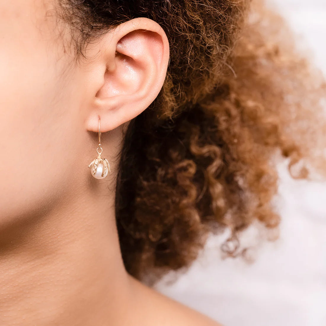 White Akoya Pearl Claw Drop Earrings