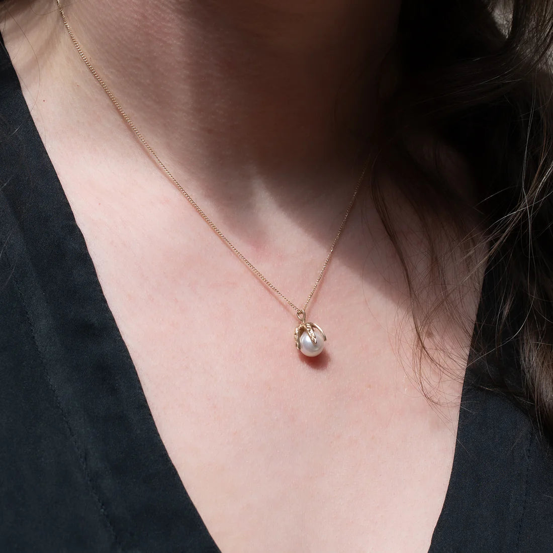 White Akoya Pearl Claw Necklace