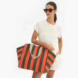 La Cote Tote, Army / Bright Poppy Canvas Stripe