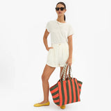La Cote Tote, Army / Bright Poppy Canvas Stripe
