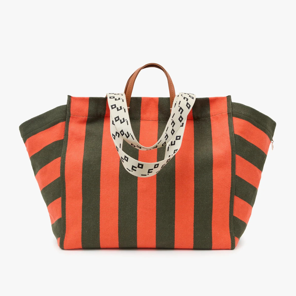 La Cote Tote, Army / Bright Poppy Canvas Stripe