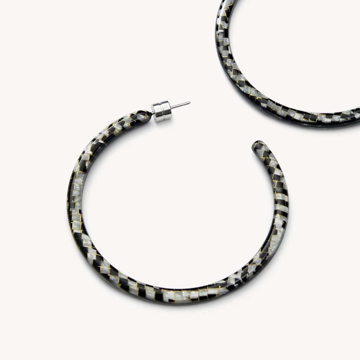 Large Hoop Earrings, Perle Noir