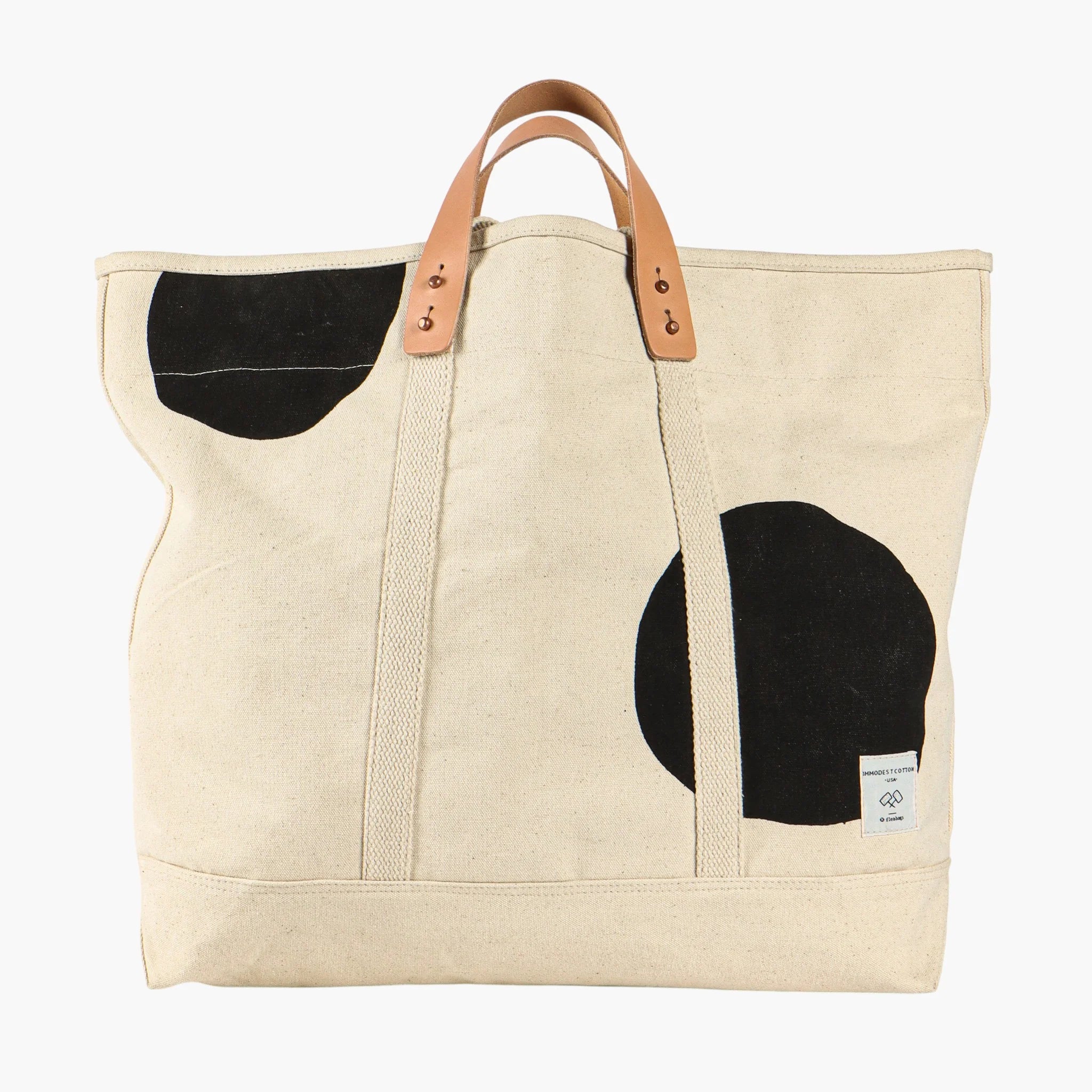 Large East West Tote, Black Polka