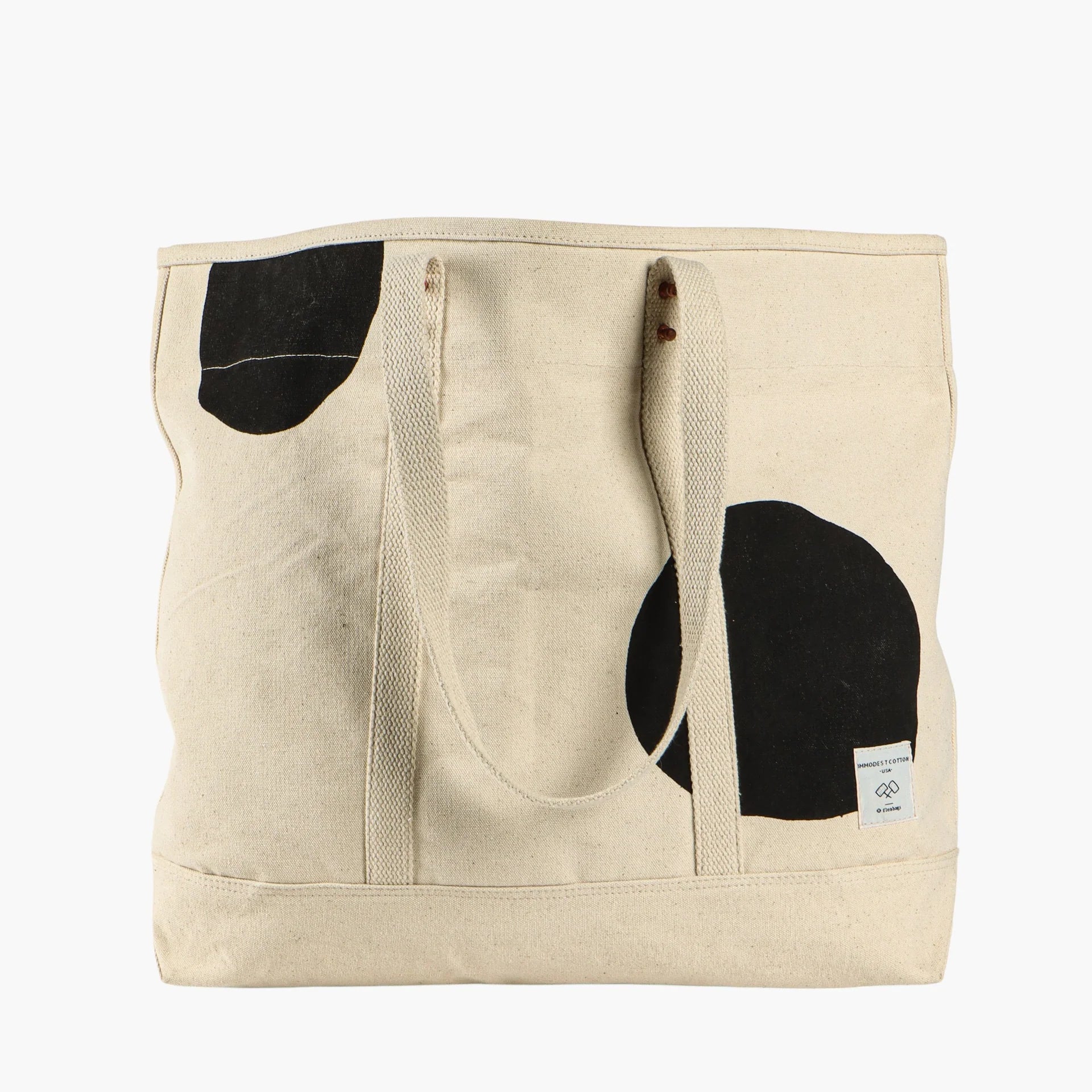 Large East West Tote, Black Polka