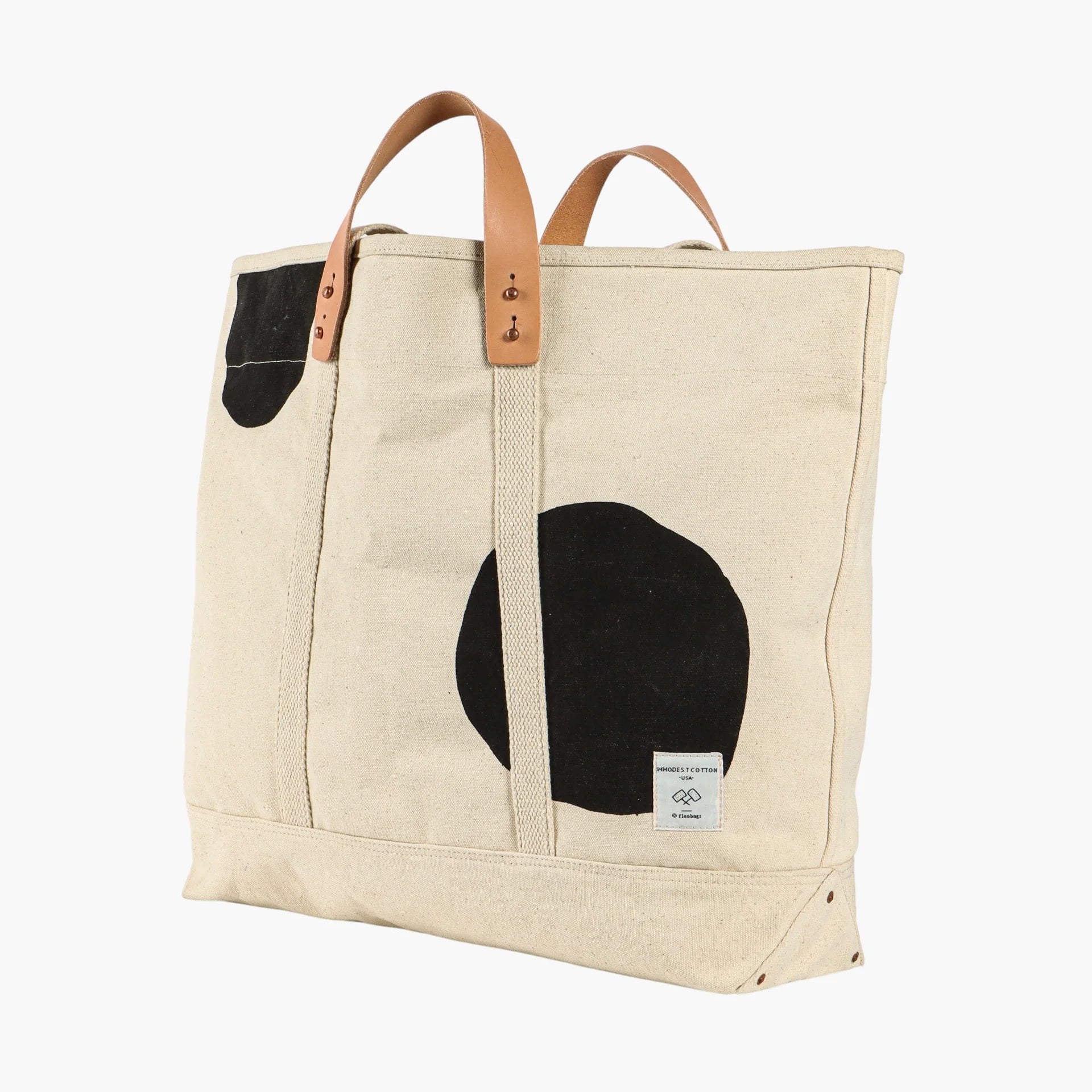 Large East West Tote, Black Polka