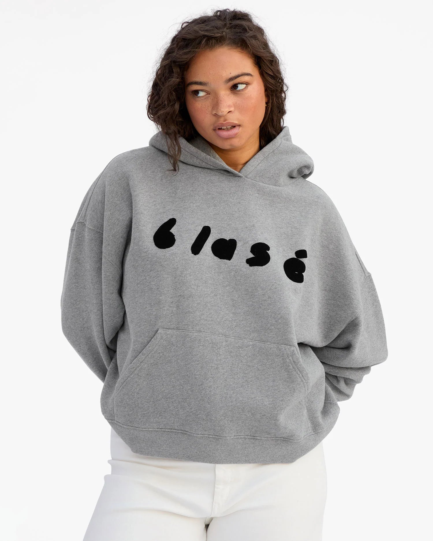 Le Boxy Hoodie, Grey Melange Flocked Blasé