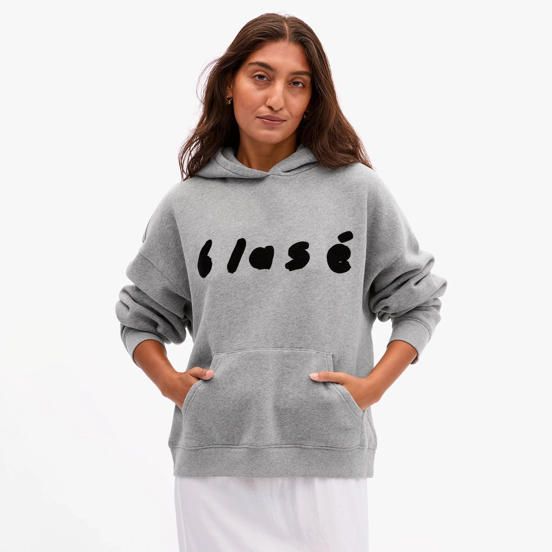 Le Boxy Hoodie, Grey Melange Flocked Blasé