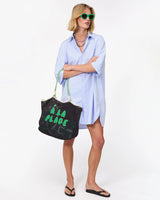 L'Été Tote, Black with Green Apple Á La Plage