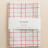 Loose Grid Crimson Linen Tea Towel
