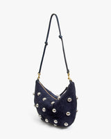 Lune Shoulder Bag, Navy Suede with Studs