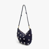 Lune Shoulder Bag, Navy Suede with Studs
