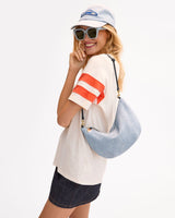 Lune Shoulder Bag, Light Blue Denim Suede