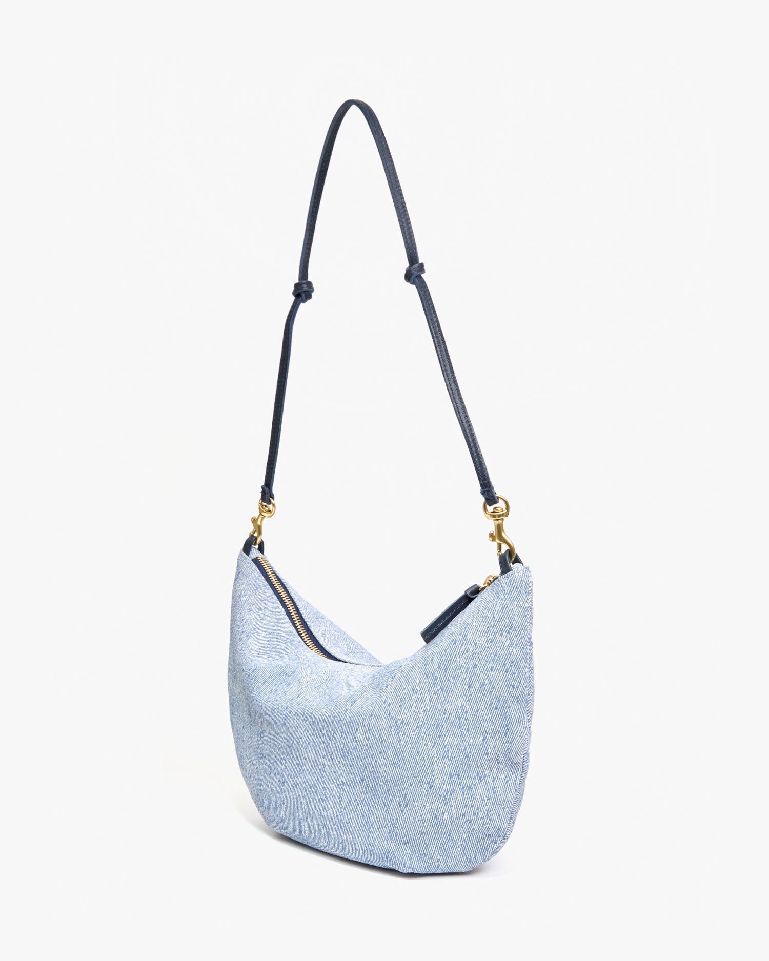 Lune Shoulder Bag, Light Blue Denim Suede