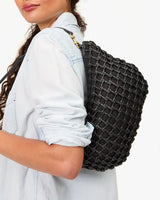 Lune Shoulder Bag, Black Knot Woven Leather