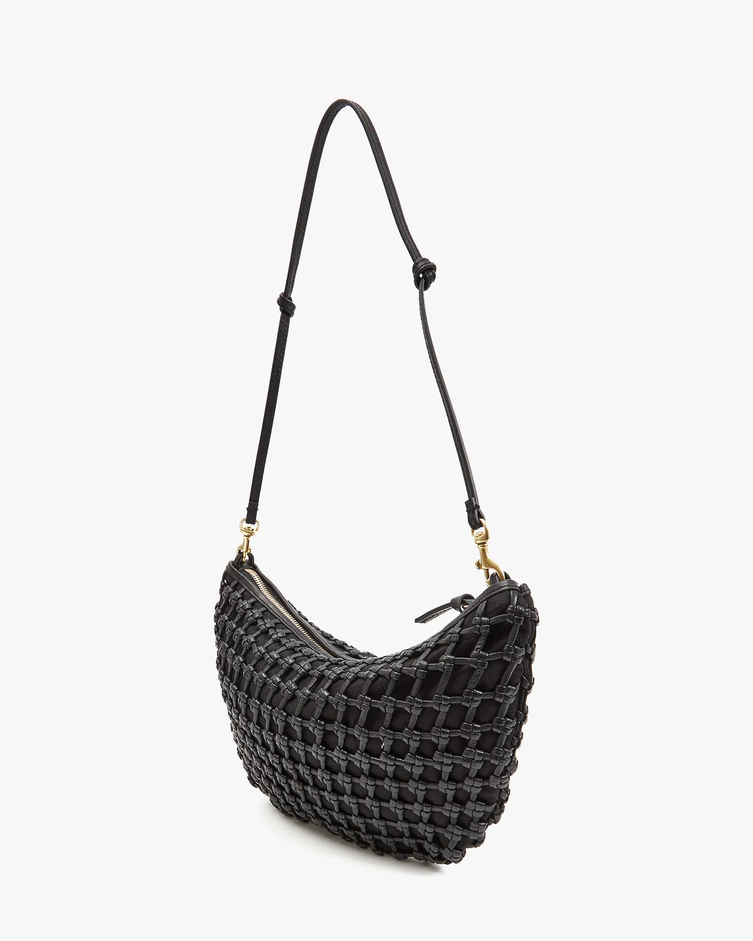 Lune Shoulder Bag, Black Knot Woven Leather