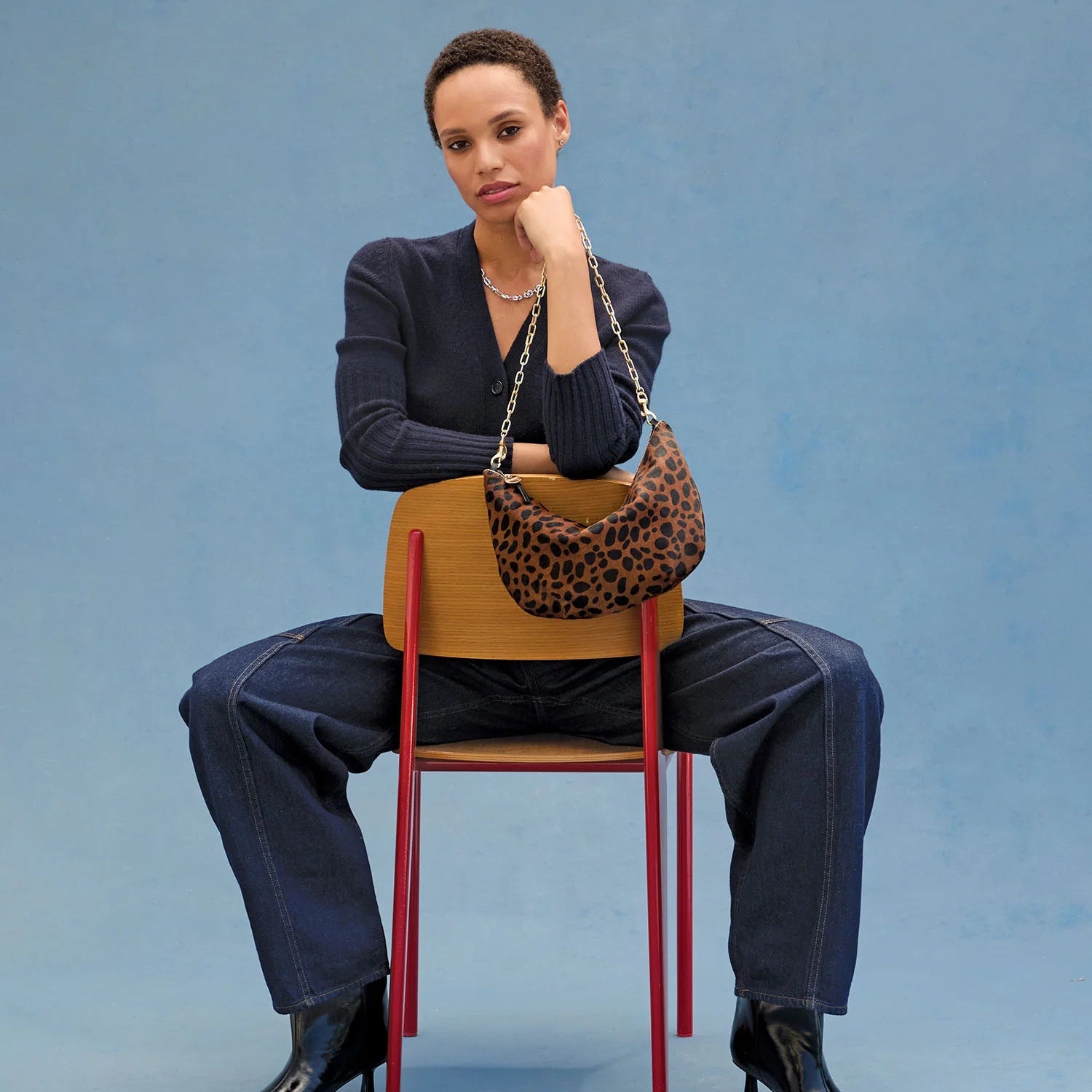 Lune Shoulder Bag, Leopard Suede