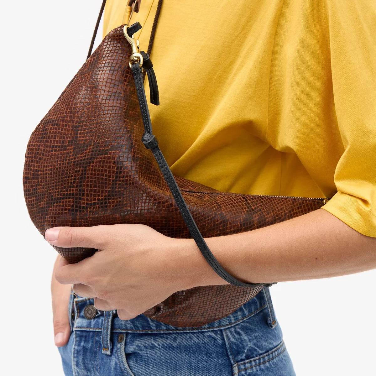 Lune Shoulder Bag, Auburn Embossed Python