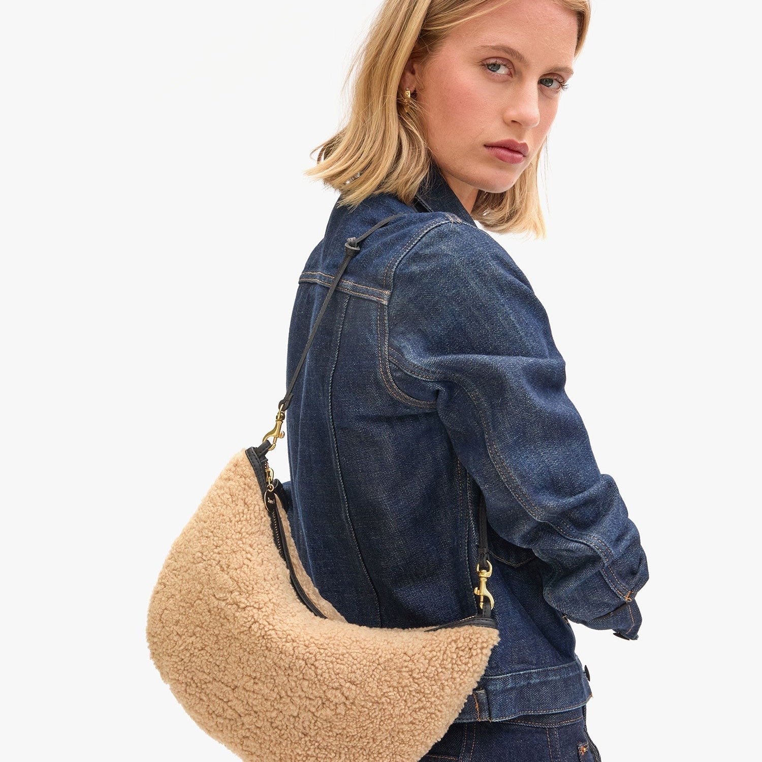Lune Shoulder Bag, Cafe Au Lait Shearling
