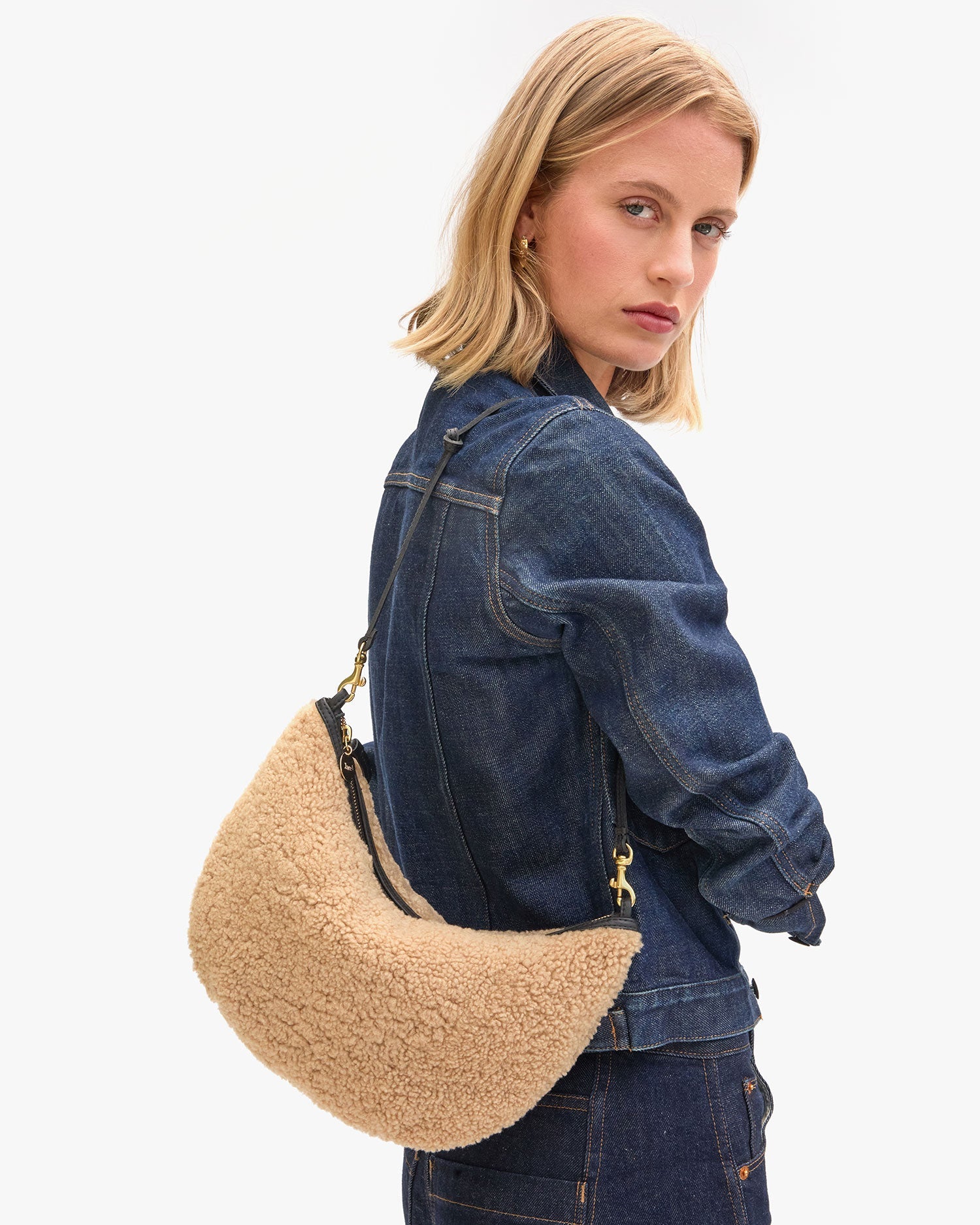 Lune Shoulder Bag, Cafe Au Lait Shearling