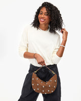 Lune Shoulder Bag, Choco Bar Nubuck with Studs