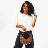 Lune Shoulder Bag, Choco Bar Nubuck with Studs