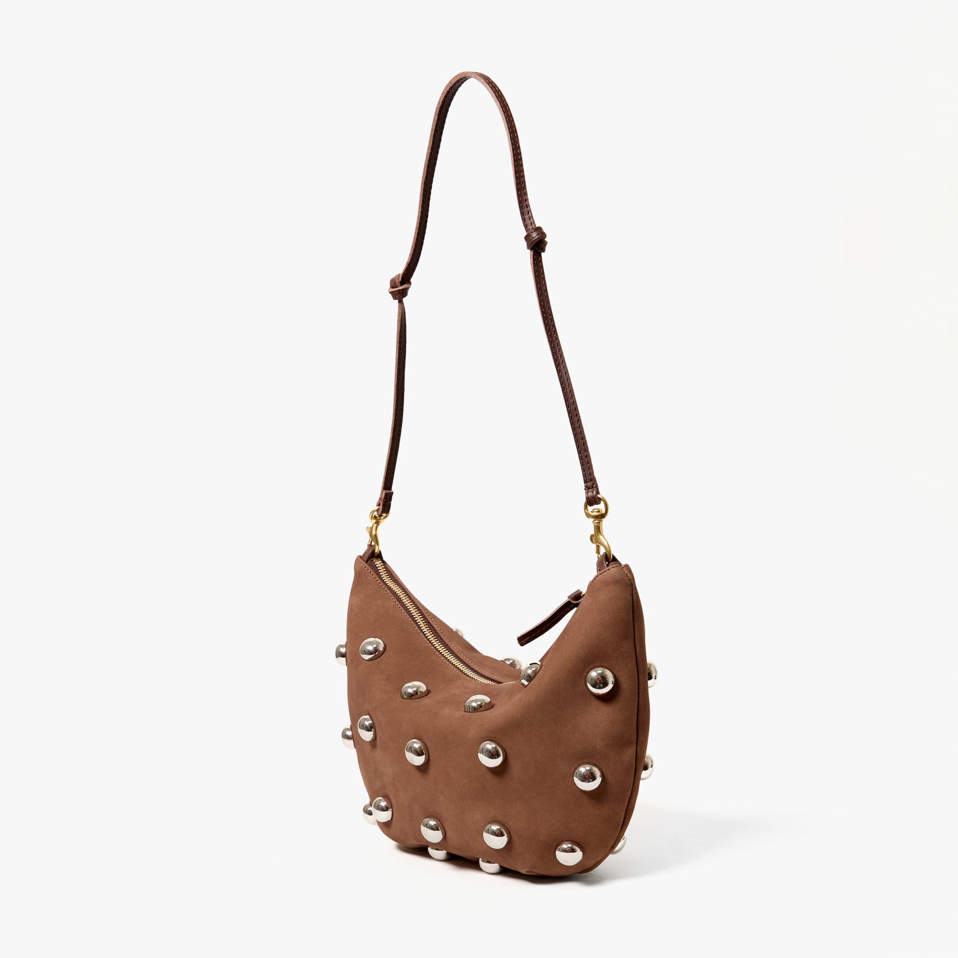 Lune Shoulder Bag, Choco Bar Nubuck with Studs
