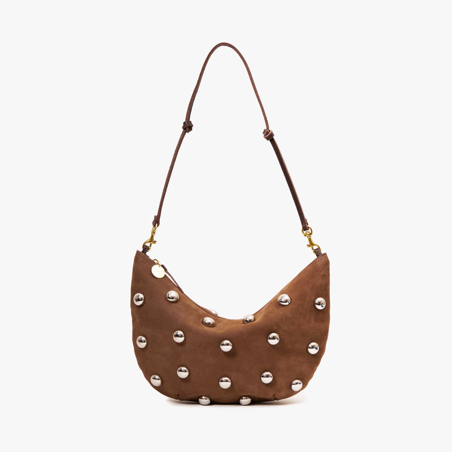 Lune Shoulder Bag, Choco Bar Nubuck with Studs
