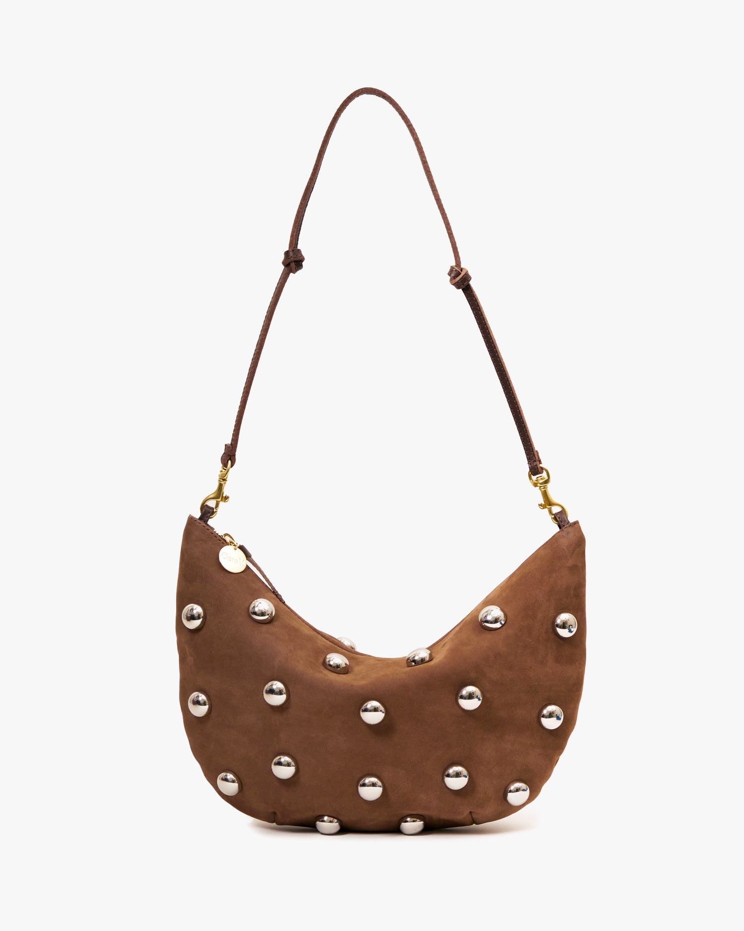 Lune Shoulder Bag, Choco Bar Nubuck with Studs