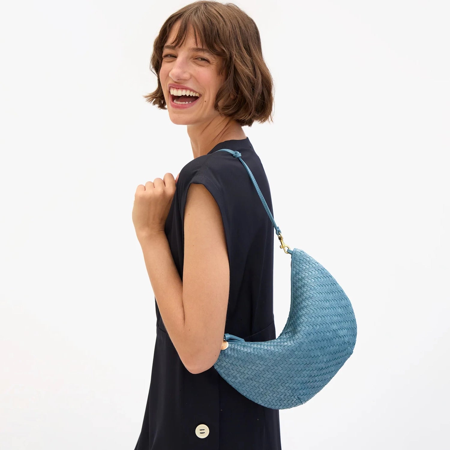 Lune Shoulder Bag, Desert Blue Woven Zig Zag