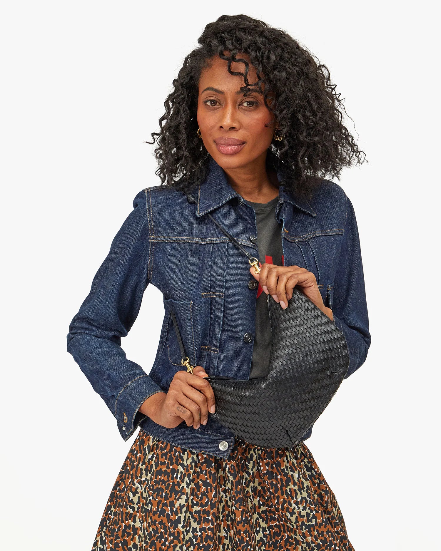 Lune Shoulder Bag, Woven Black Zig Zag