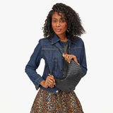 Lune Shoulder Bag, Woven Black Zig Zag