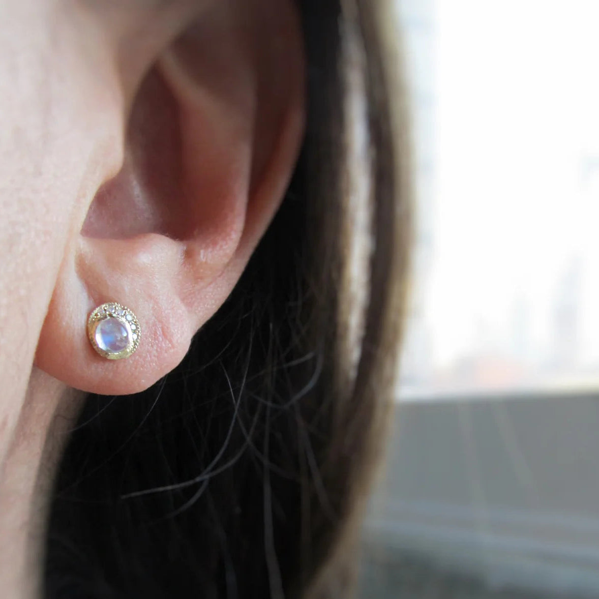 Baby Moon Moonstone Stud Earrings