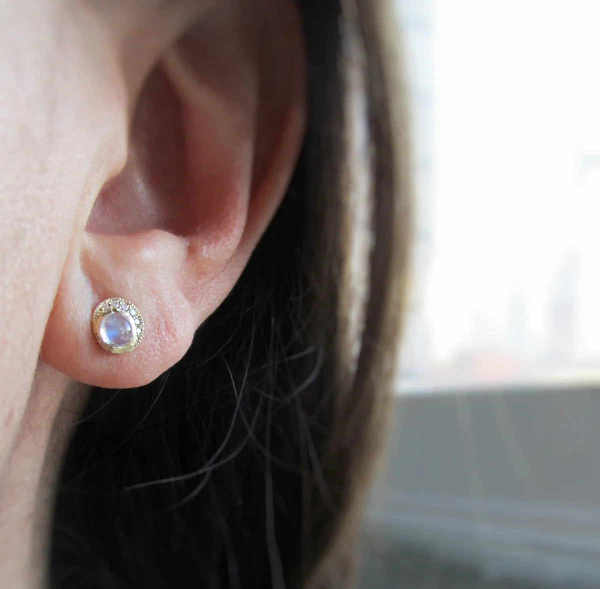 Baby Moon Moonstone Stud Earrings